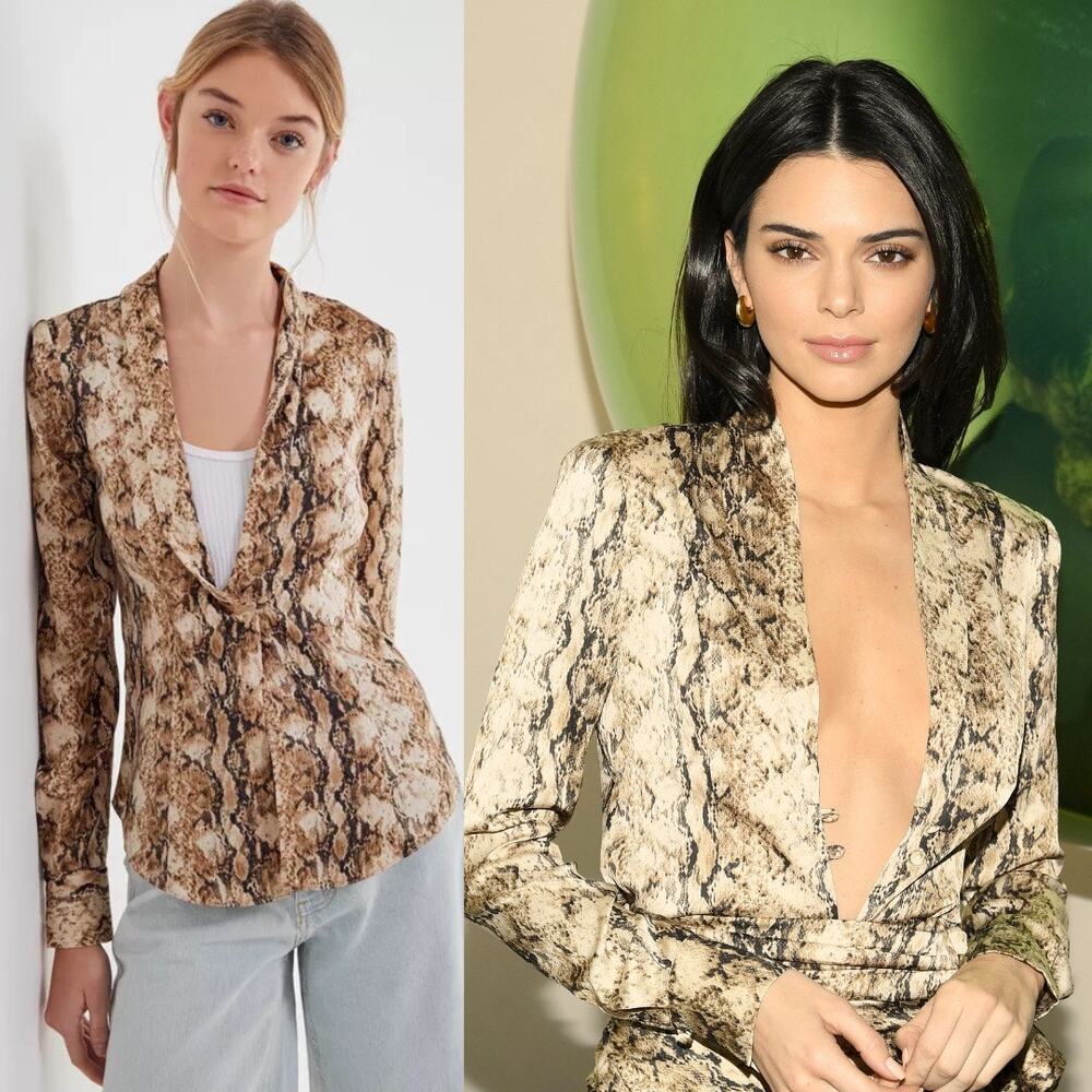 NEW Ronny Kobo Women Animal Print Tan & Brown Isolde Blouse Top Sz Md NWT